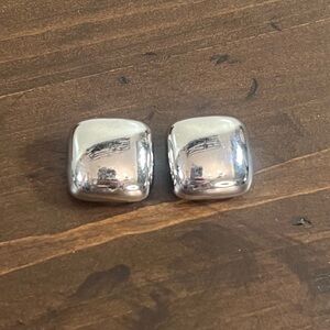 Classic Silver Square Stud Earrings - Polished Metal
